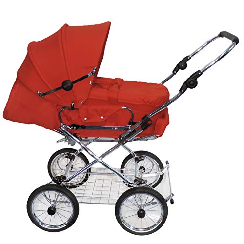 Eichhorn Kombikinderwagen mit Lederriemengestell, umbaubar zum Sportwagen, inklusive Schieberhöhenverstellung und fester Tragetasche (LuxVariante), Stoff Rot (ECCO-Rad)