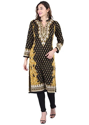 Image of Rosary Women's Winter Wear Jacquard Woolen Straight Kurti with 2 Side Pockets,RZ3204MUSTARD-2XL