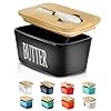 Hasense Butter Dish with Lid Ceramic Butter Dish with Knife for Countertop Airtight Covered Butter Keeper Container Large Black Butter Holder for Refrigerator Farmhouse Kitchen Decor Gift