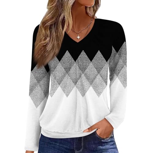 FlekmanArt Fall Fashion for Women 2025 V Neck Long Sleeve Shirts Banded Bottom Pleated Tops Dressy Casual Blouses