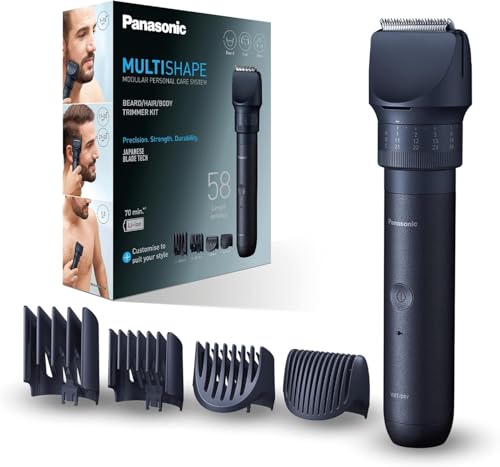 Panasonic MULTISHAPE Wet & Dry Beard Hair & Body trimmer for Men 58 Cutting Length Settings 70 Min Cordless Use 4 Attachments Stainless Steel Blade Rechargeable Li-ion Battery - ER-CKL2