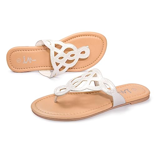 Image of LM Women's Thong Sandals T-Strap Sandals Slip On Flat Sandals Flip Flop Casual Summer Slide Sandals