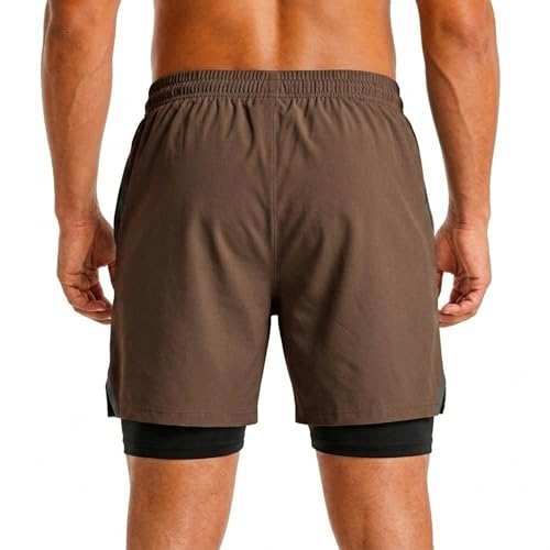 Image of Boldshark Men's 2-in-1 Running Shorts with Inner Compression Layer, Quick-Dry Sports Shorts with Phone Pocket for Gym, Running & Training