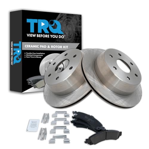 Image of TRQ Rear Brake Pad and Rotor Set Ceramic Compatible with 2000-2001 Chevrolet Suburban 1500 GMC Yukon XL 1500 2003 Sierra 1500