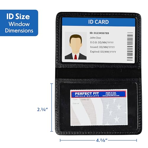 Perfect Fit Shield Wallets 2 ID Leather License Holder Bifold Double I.D. Credit Card Gun Permit For Larger Cards Slim Wallet Case (Black)2