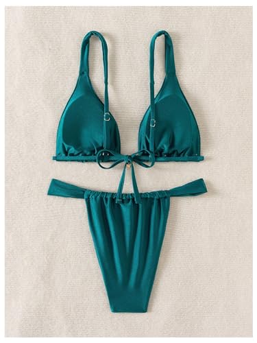 SHENHE Women's 2 Piece Swimsuits Triangle Bathing Suit Tie Back Sexy Thong Bikini Set2