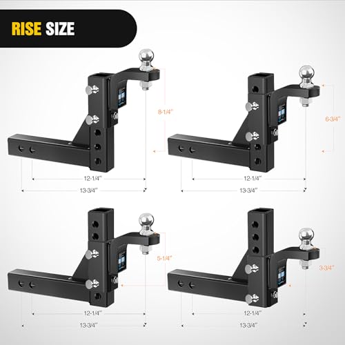 Image of Nilight 8-Position Adjustable Trailer Hitch Ball Mount with 2 inch Ball Fits 2 Inch Receiver with 5 /8 inch Pin Lock 7500 lbs, 9-1 /2 inch Drop, 8-1 /4 inch Rise Hitch for Trailers Boats Pickups RV