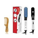Mane Tamed Electric Beard Straightener & Beard Comb for Men | Dual Temp Hot Comb Hair Straightening Brush | Multifunctional Portable Anti-Scald Beard Brush | Wood Beard Comb Included