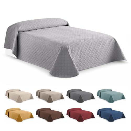 Easycosy Couvre-Lit Boutis Matelassé Gris Clair 230x260 cm pour Lit 140x200/150x200 - Courtepointe Légère Été & Mi-Saison, Motif Losanges, Microfibre Respirante - Oeko-TEX®