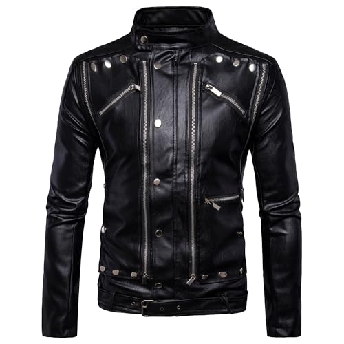Chaqueta de cuero con cierre para hombre, estilo bomber miniatura 1
