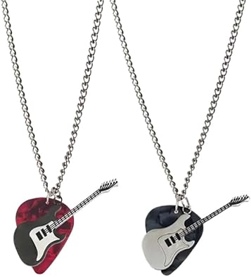 2Pcs Guitar Pick Necklaces Pendant BFF Best Friends Necklace Stainless Steel Guitar Pick Necklace for Women Men Punk Rock Jewelry Gift