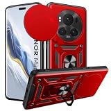 EASSGU Custodia per Armor per HONOR Magic6 Pro 5G (6.8" Inches), Cover Rigida con Supporto ad Anello in Silicone per PC con Base Magnetica - Rosso