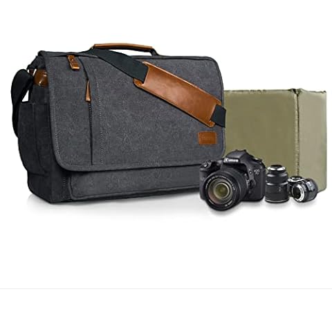 Estarer Camera Bag, Photo Bag SLR/DSLR/SLR Camera Shoulder Bag Made of Water-Resistant Canvas, 14/15.6 inches, Grey Cover