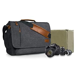 ESTARER Kameratasche Fototasche SLR/DSLR/Spiegelreflex Kamera Umhängetasche aus Wasserabweisend Canvas 15,6 Zoll Grau