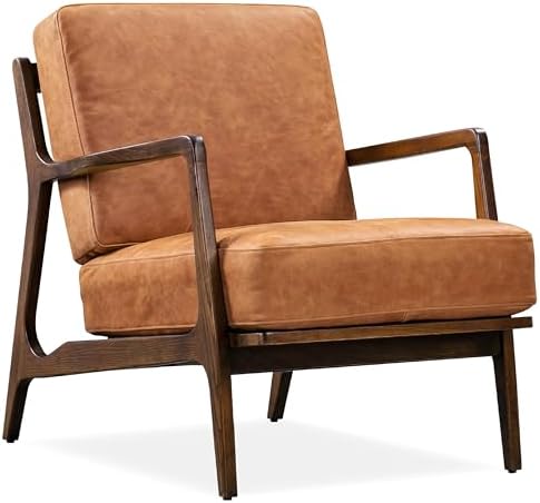 Poly & BARK Verity Leather Accent Chair – Armchair with Walnut Wo...