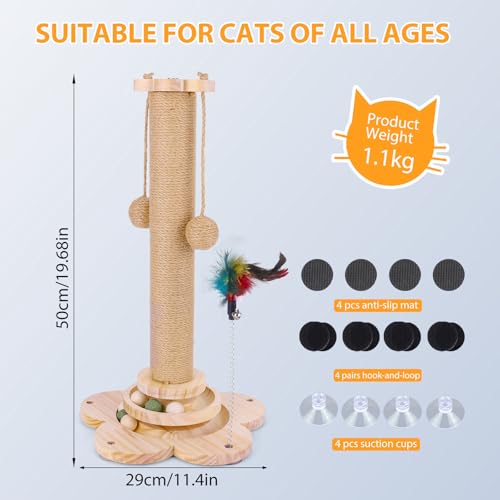 Arbre à chat multifonction en bois massif avec griffoir de 50 cm - 3