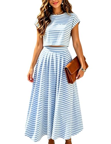 Zontroldy Women's Summer 2 Piece Outfits Striped Skirt Sets Cap