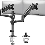 MOUNTUP Dual Monitor Arm Desk Mount Fits Max 32 inch screens, Gas Spring Monitor Arm with Tilt Swivel Rotation, Adjustable Stand Height up to 675mm, with C-clamp & Grommet Mounting, EU6016B