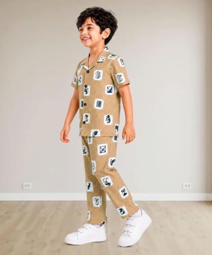 Image of 3BROS Unisex Pure Cotton Short Sleeve Kids Night Dress for Boys & Girls Nightwear /Sleepsuit /Sleepwear /Loungewear Night Suit for Boys and Girls Top and Pyjama Combo Set