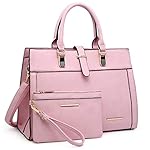 Women's Handbag Flap-over Belt Shoulder Bag Top Handle Tote Satchel Purse Work Bag w/Matching Wristlet