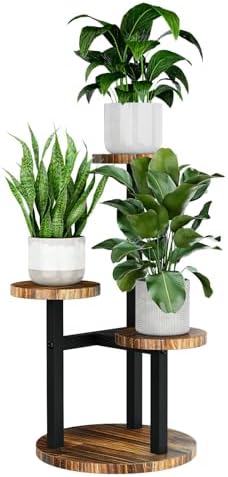 Bamworld Blumenständer Holz Pflanzenständer Pflanzenregal Indoor Blumenregal Kleines Metall Blumenständer für Terrasse, Garten, Balkon, Wohnzimmer, Schlafzimmer (3 Etagen)