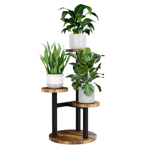 Bamworld Porta piante da interno in metallo 3 ripiani in legno - Fioriera a più livelli per vasi da esterno e interno, scaffale verticale per piante, portavasi salvaspazio per arredo giardino e casa