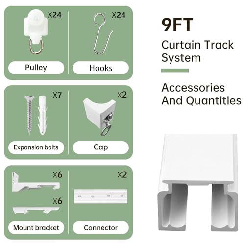 MaKefeile Ceiling Curtain Tracks 9FT,Curtain Track Wall Mount,Ceiling Mounted Sliding Door Curtains Rails Outdoor Extra Long Curtains Rod Room Divider Track for Living Bedroom with Hooks,White - Thumbnail 3