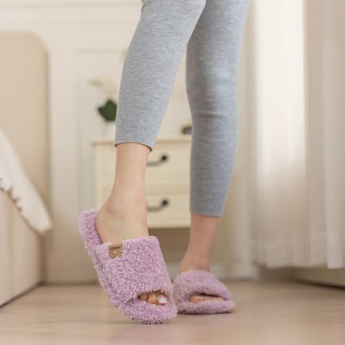 Image of GOEWY Fuzzy Open Toe Slippers for Women Indoor Cozy Memory Foam Slip On House Slides Shoes Gifts for Womens Her Mom