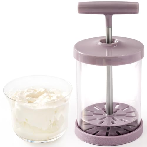 Manual Whipping Cream Dispenser, Handheld DIY Whipped Cream Maker, Professional Whipped Cream Dispenser With Non-Slip Silicone Base for Shop Kitchen Salad Dressings Frothy Drinks Milk Frother, Purple