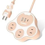 TOPREK 猫の足型 電源タップ ピンク USB コンセント 延長コード 0.8M 3個口 3個USB-C (USB-C 20W PD3.0 急速充電) 1500W/12A 180°スイングプラグ 雷サージガード オフィス/家庭用/卓上小型軽量出張/旅行 (付：強力両面アクリル)