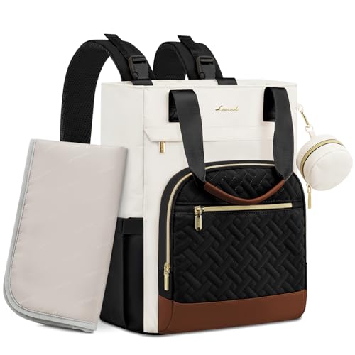 LOVEVOOK Diaper Bag Backpack, Large Capacity Portable Baby Bag with Foldable Diaper Changing Pad, Waterproof Baby Diaper Bags Gift for Mon Dad, Ivory...