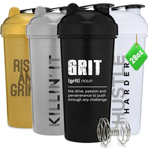 [4 Pack] 28oz Protein Shaker Bottle with Motivational Quotes (Black,