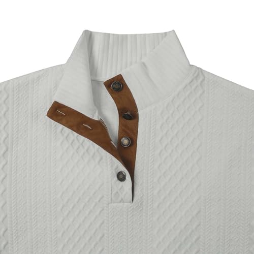 Whitecloths Life Clothing Men Sweater, Men's Vintage Knit Print Zip-Up Sweatshirt, Men's Casual Retro Print Stand Collar Button Sweatshirt(Khaki,XXX-Large)3