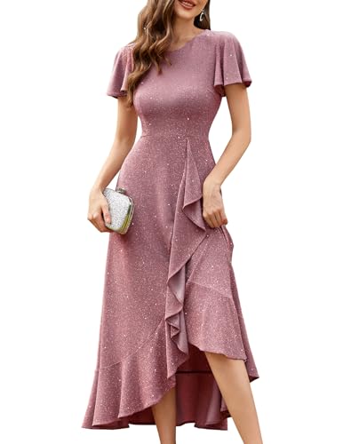 BeryLove Women Sequin Formal Party Dresses Flutter Short Sleeve Wedding