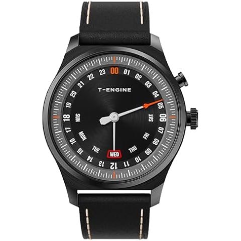 T-ENGINE Watches for Men Quartz 50M Waterproof with Leather Band,24Hour System Mens Watches Business Work Sport Casual Dress Men's Wrist Watches Elegant Gift for Men (Black Case+Black Band) Cover