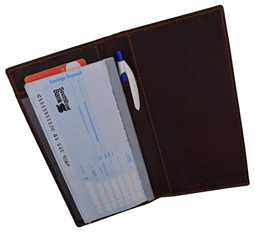 Funda de piel auténtica para chequera que evita arrugas con cuero Marshal marrón vintage 156-cr 7