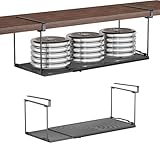 ROLIZOE 2 Pack Expandable Under Cabinet Shelf, Under Shelf Storage with 0.94 Inches Thick Clips for Kitchen Cupboard, Metal Hanging Under Desk Basket for Laundry Room, Shoe Rack