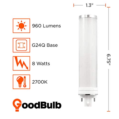 Goodbulb 13 Watt Replacement Horizontal Led Plug-In Light Bulbs | Commercial 8 Watt Type B 4 Pin G24Q Base 2700K Soft White | High Output 960 Lumens | 120° Beam Led Pl Light Bulbs | 10 Pack #TOP1