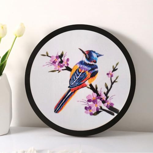 Image of Esffaci Embroidery Starter Kit for Adult Beginner with Bird Flower Magpie Pattern Hand Embroidery Set with Cloth Hoop Needle Threader Floss and Instruction