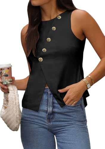 Vest Tops for Women Casual Crewneck Button Down Waistcoat Sleeveless Business Office Work Blazer Suit Vests