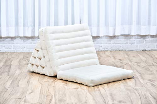Leewadee Foldout Triangle Thai-Cushion Floor-Seat with Back-Rest TV Pillow Lounge-r Foldable Out-Door Mattress, 67x21x13 inches, Kapok, Ecru