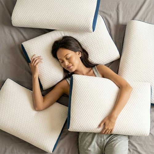 Image of Memory Foam Contour Pillow for Neck & Cervical Pain Relief | Ergonomic Neck Pillow for Back, Side & Stomach Sleepers | Washable Cotton Cover, Breathable Airflow Design - White, 30 x 50 x 10 CM