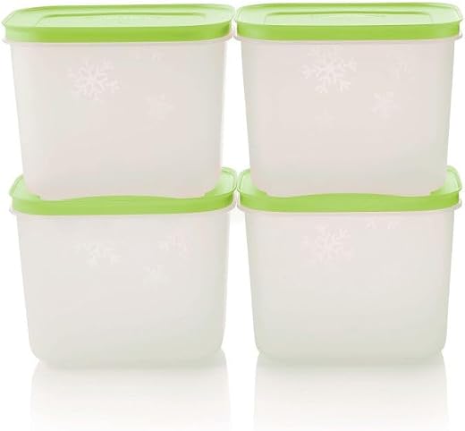 Tupperware Fm Ii Small High Green Freezermate Container 1.1L Set Of4- 1100 Ml, Plastic, Blue-Green