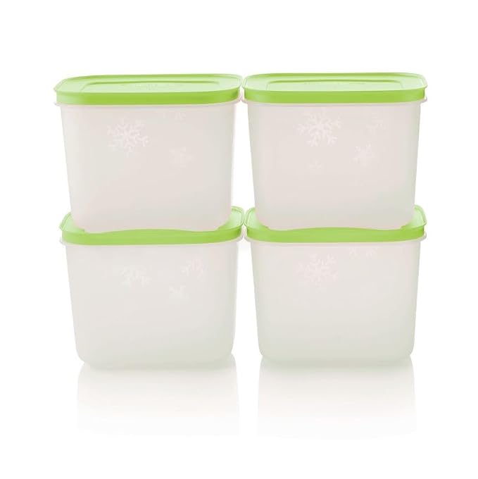 Tupperware Fm Ii Small High Green Freezermate Container 1.1L Set Of4- 1100 Ml, Plastic, Blue-Green