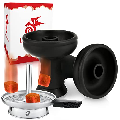 Little Dragon® Shisha Kopf Set mit Kaminaufsatz - Silikonkopf für dichten Rauch - Einfacher Kopfbau Dank Phunnel Silikon Kopf - Selbstdichtender Shishakopf mit Edelstahl Kamin - Shisha Zubehör Cover