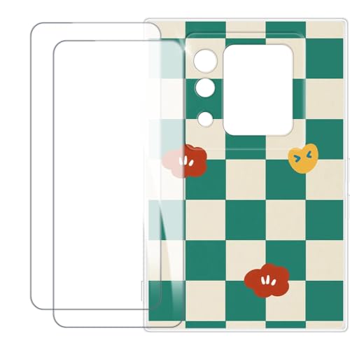 UOGNADGD Compatible with Unihertz Titan 2 Case Colorful Custom Cover with 2 Pack Tempered Glass Screen Protectors - Shockproof Scratch-Resistant (Green Plaid)
