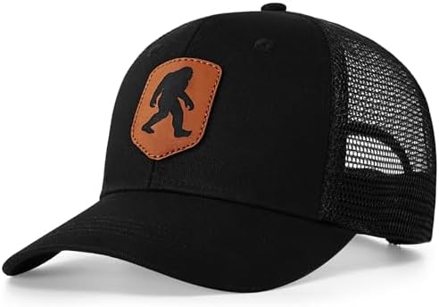 Mesh Bigfoot Hat Leather Cap for Men- Great Snapback Closure Sasquatch Hat for Hunting & Hiking