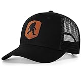 Pnkvnlo Mesh Bigfoot Hat Leather Cap for Men- Great Snapback Closure Sasquatch Hat for Hunting & Hiking-Leather-Black