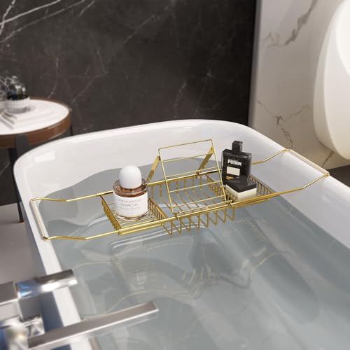Bandeja de bañera extensible de acero inoxidable dorado para el baño 7