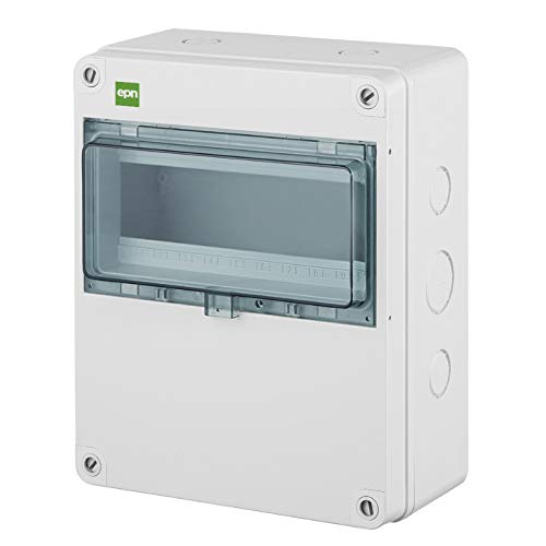 ELEKTRO-PLAST HERMETICA Aufputz Sicherungskasten Verteilerkasten Kleinverteiler 1-Reihig 10 Automaten Module IP65 Wassergeschützt Außenbereich Hellgrau